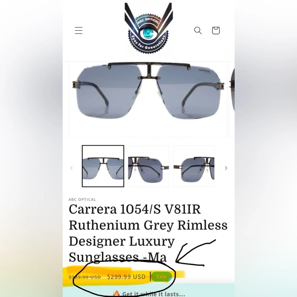 Carrera 1054/S V81IR Ruthenium Grey Rimless Designer Sunglasses